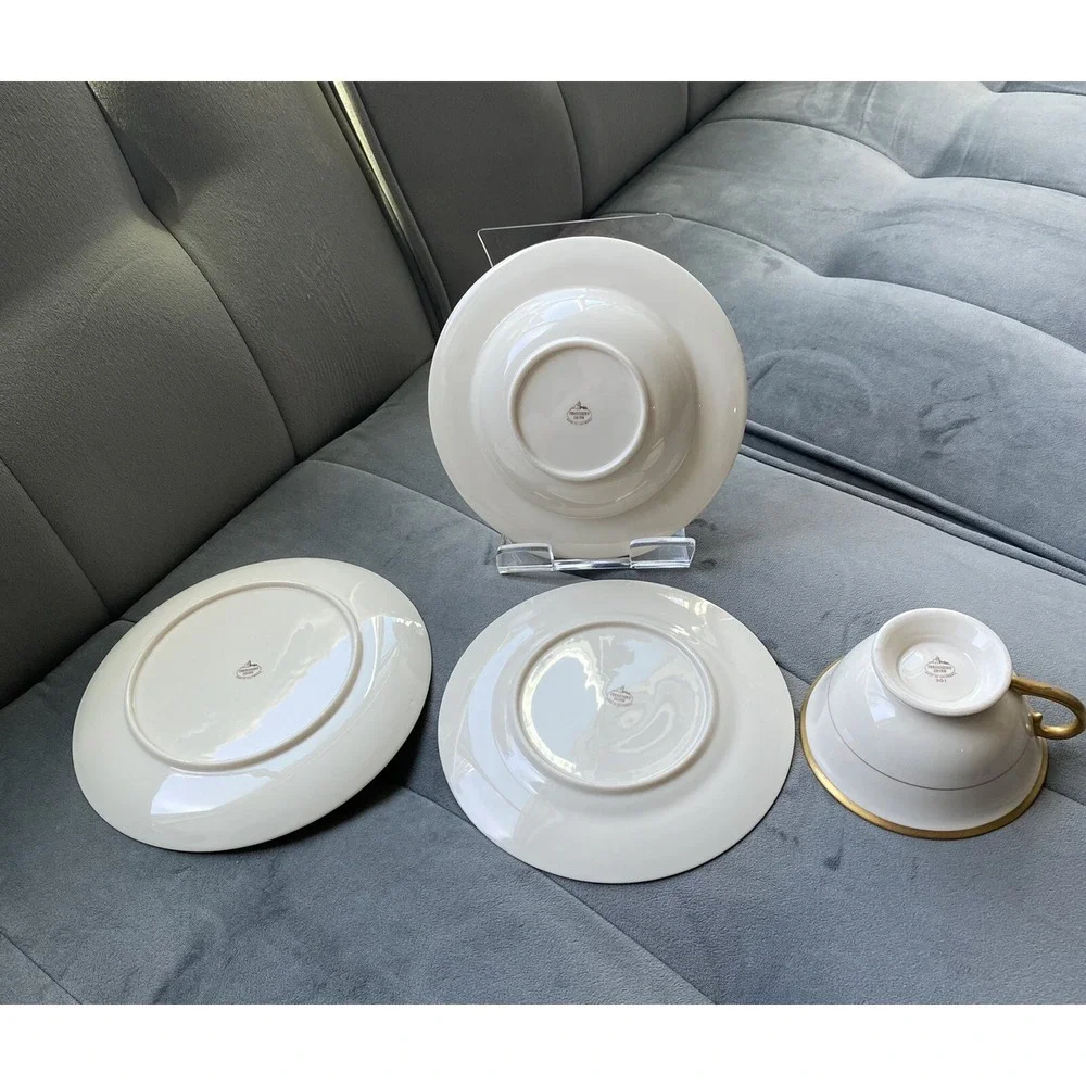 4pc FRANCISCAN Masterpiece China Ivory Gold Trim Tea Cup,Saucer,Soup,Dessert Set